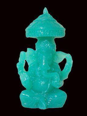 GANESH *GLOW in the DARK*STATUE with Parasol-Jade Color-Shiva-Home-Altar-Gift